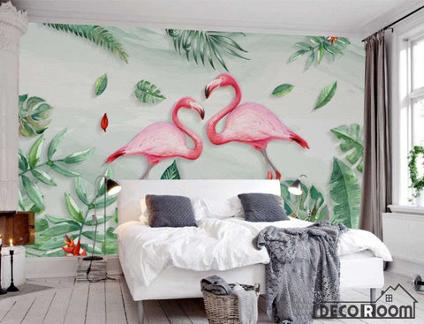 Image of Scandinavian plantain flamingo wallpaper wall murals IDCWP-HL-000134