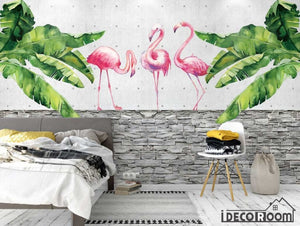 Nordic style banana leaf flamingo wallpaper wall murals IDCWP-HL-000138