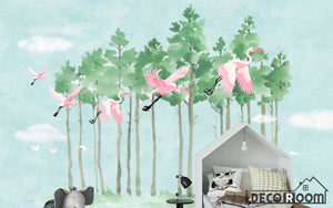 Nordic  flamingo forest wallpaper wall murals IDCWP-HL-000147