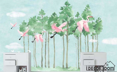 Image of Nordic  flamingo forest wallpaper wall murals IDCWP-HL-000147