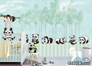 Nordic cartoon  panda forest wallpaper wall murals IDCWP-HL-000148