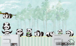 Nordic cartoon  panda forest wallpaper wall murals IDCWP-HL-000148