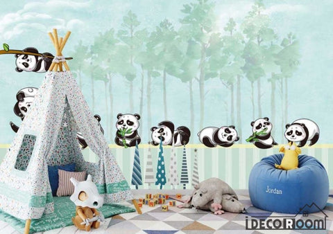 Image of Nordic cartoon  panda forest wallpaper wall murals IDCWP-HL-000148