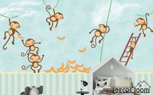 Scandinavian cartoon  monkey banana wallpaper wall murals IDCWP-HL-000149