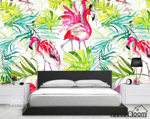 Image of creative tropical rainforest plant flamingo wallpaper wall murals IDCWP-HL-000150