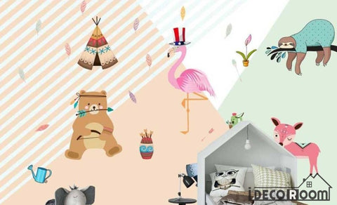 Image of Nordic minimalist cartoon cute animal feathers wallpaper wall murals IDCWP-HL-000151