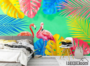 Modern minimalistic color plant leaf flamingo wallpaper wall murals IDCWP-HL-000153