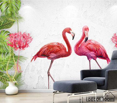 Image of Nordic wind plant green leaf flamingo  wallpaper wall murals IDCWP-HL-000154