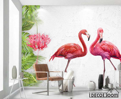 Image of Nordic wind plant green leaf flamingo  wallpaper wall murals IDCWP-HL-000154