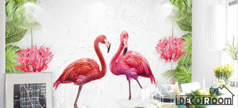 Image of Nordic wind plant green leaf flamingo  wallpaper wall murals IDCWP-HL-000154