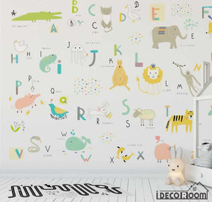 Nordic Cartoon Animal 26 Letter Theme wallpaper wall murals IDCWP-HL-000158