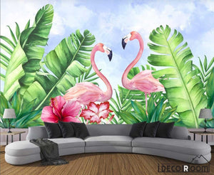 Nordic plant green leaf flamingo  wallpaper wall murals IDCWP-HL-000164