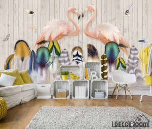 Nordic  feather flamingo wallpaper wall murals IDCWP-HL-000174