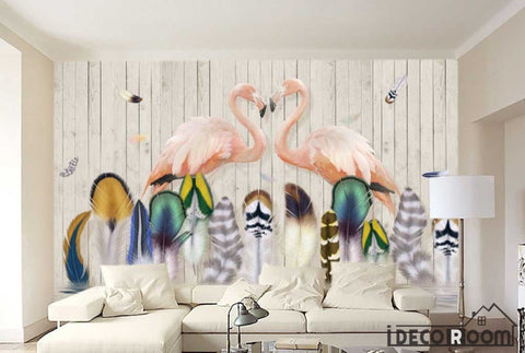 Image of Nordic  feather flamingo wallpaper wall murals IDCWP-HL-000174