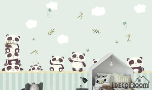 Nordic minimalist cartoon panda children's house wallpaper wall murals IDCWP-HL-000178