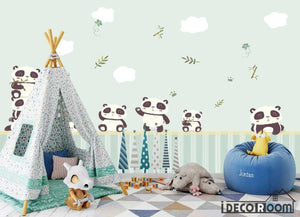 Nordic minimalist cartoon panda children's house wallpaper wall murals IDCWP-HL-000178