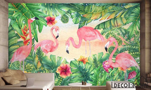 Nordic flamingo plant flower  wallpaper wall murals IDCWP-HL-000181