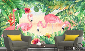 Nordic flamingo plant flower  wallpaper wall murals IDCWP-HL-000181