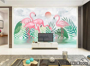 Nordic flamingo tropical plant marble wallpaper wall murals IDCWP-HL-000185