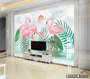 Nordic flamingo tropical plant marble wallpaper wall murals IDCWP-HL-000185