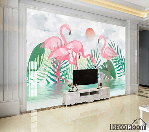 Image of Nordic flamingo tropical plant marble wallpaper wall murals IDCWP-HL-000185