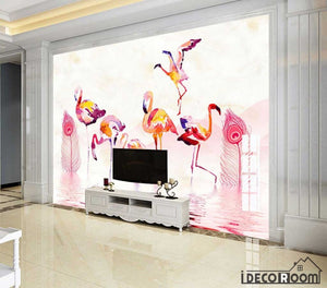 Modern romantic warm flamingo feather wallpaper wall murals IDCWP-HL-000192