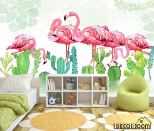 Nordic  cactus flamingo bedroom wallpaper wall murals IDCWP-HL-000196