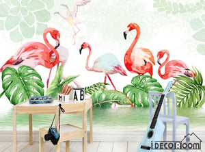 Nordic  Tropical Plant Flamingo Bedroom wallpaper wall murals IDCWP-HL-000199