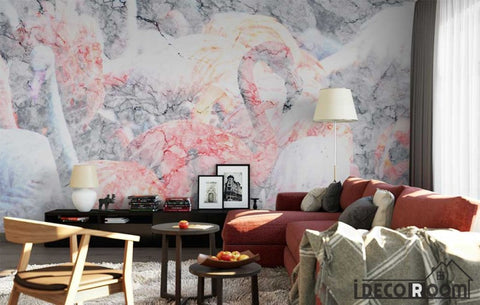 Image of flamingo marble frameless painting wallpaper wall murals IDCWP-HL-000203