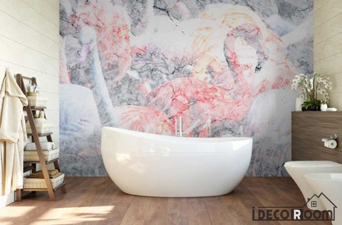 Image of flamingo marble frameless painting wallpaper wall murals IDCWP-HL-000203