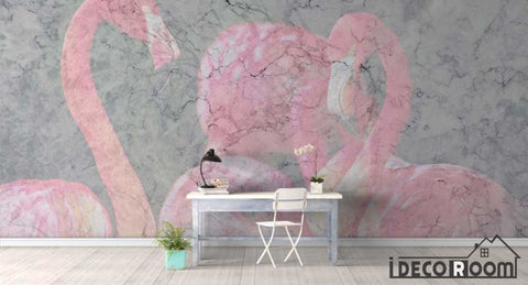 Image of Nordic minimalist  flamingo marble wallpaper wall murals IDCWP-HL-000204