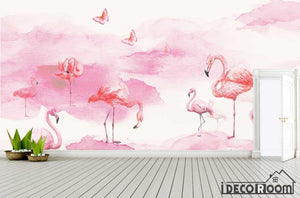 Nordic character watercolor Flamingo landscape wallpaper wall murals IDCWP-HL-000211