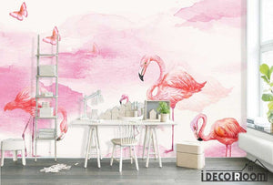 Nordic character watercolor Flamingo landscape wallpaper wall murals IDCWP-HL-000211