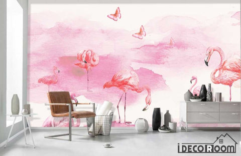 Image of Nordic character watercolor Flamingo landscape wallpaper wall murals IDCWP-HL-000211