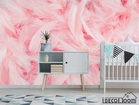 Image of Beautiful pink flamingo feather sofa wallpaper wall murals IDCWP-HL-000213