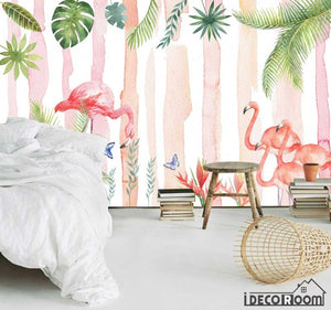 Nordic character watercolor flamingo plant wallpaper wall murals IDCWP-HL-000217