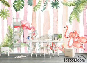 Nordic character watercolor flamingo plant wallpaper wall murals IDCWP-HL-000217