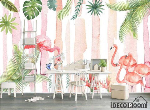 Image of Nordic character watercolor flamingo plant wallpaper wall murals IDCWP-HL-000217