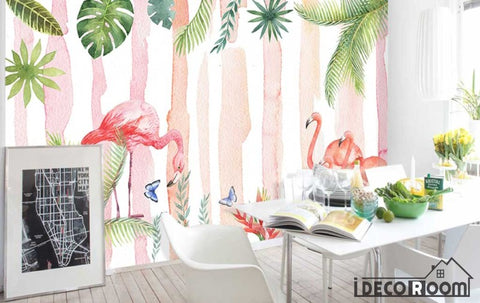 Image of Nordic character watercolor flamingo plant wallpaper wall murals IDCWP-HL-000217