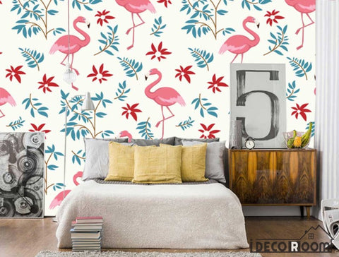 Image of Nordic tropical plant Flamingo wallpaper wall murals IDCWP-HL-000219