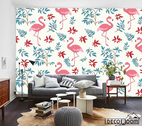 Image of Nordic tropical plant Flamingo wallpaper wall murals IDCWP-HL-000219