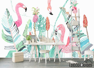 Nordic  flamingo plant wallpaper wall murals IDCWP-HL-000222