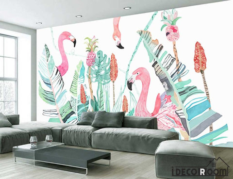 Image of Nordic  flamingo plant wallpaper wall murals IDCWP-HL-000222