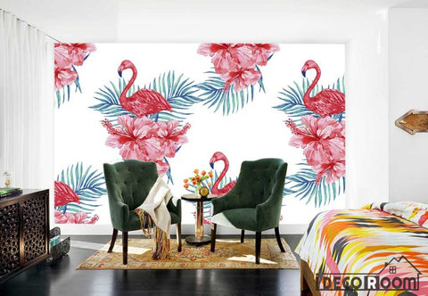 Image of flamingo flowers wallpaper wall murals IDCWP-HL-000226