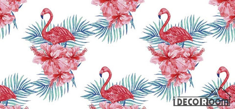 Image of flamingo flowers wallpaper wall murals IDCWP-HL-000226