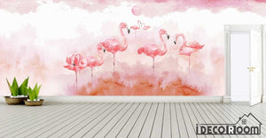 Nordic watercolor flamingos wedding room wallpaper wall murals IDCWP-HL-000235