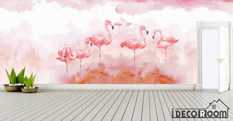 Image of Nordic watercolor flamingos wedding room wallpaper wall murals IDCWP-HL-000235