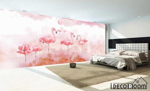 Image of Nordic watercolor flamingos wedding room wallpaper wall murals IDCWP-HL-000235