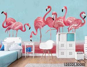 Nordic character watercolor flamingos wallpaper wall murals IDCWP-HL-000240