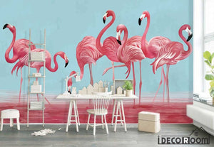 Nordic character watercolor flamingos wallpaper wall murals IDCWP-HL-000240